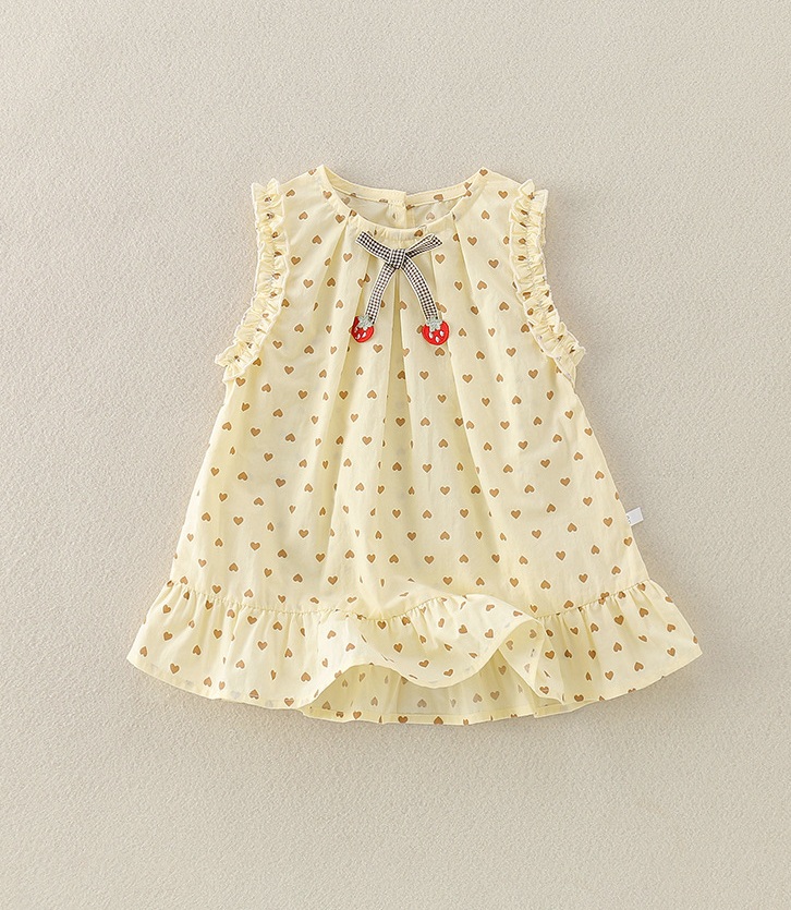 メイン画像:1枚目:ベビードレス 小花柄ハート刺繍リボン付きフリル袖ワンピース