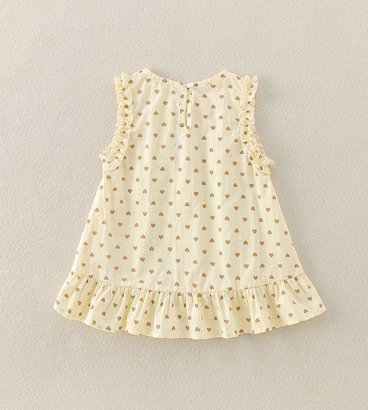 メイン画像:2枚目:ベビードレス 小花柄ハート刺繍リボン付きフリル袖ワンピース