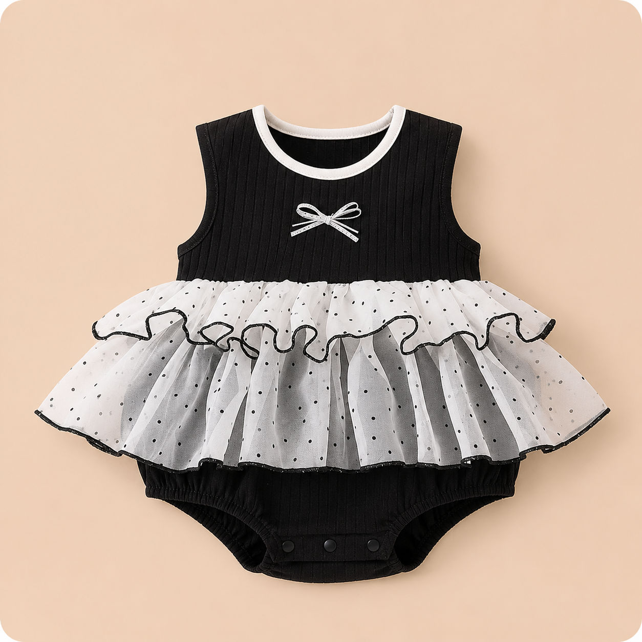 メイン画像:1枚目:ベビードレス リボン付き水玉チュールロンパース型ドレス