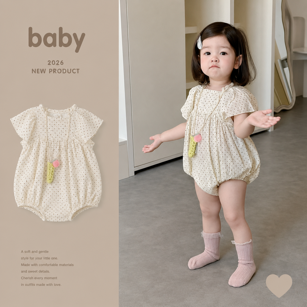メイン画像:0枚目:ベビードレス 小花柄フリル袖ロンパース型ドレス