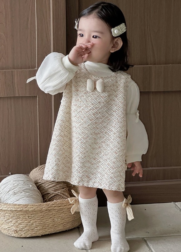 メイン画像:4枚目:ベビードレス ツイードジャンパースカートとパフスリーブブラウスセット