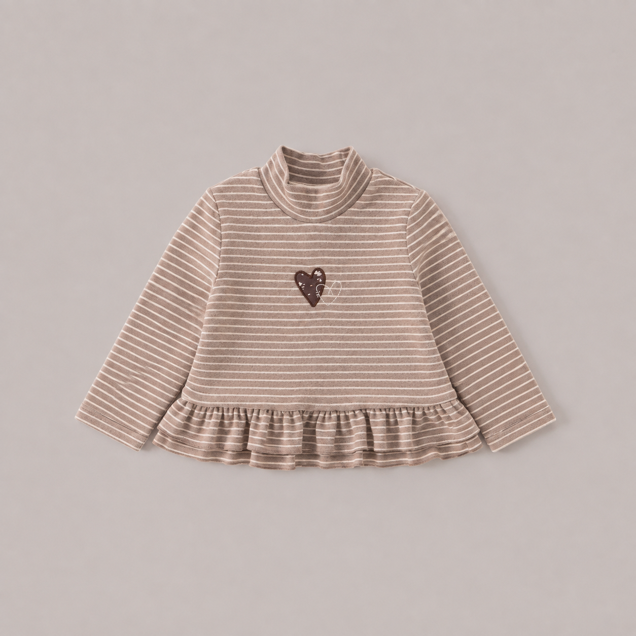 メイン画像:4枚目:ベビードレス ハート刺繍ボーダートップスとボア吊りスカートセット