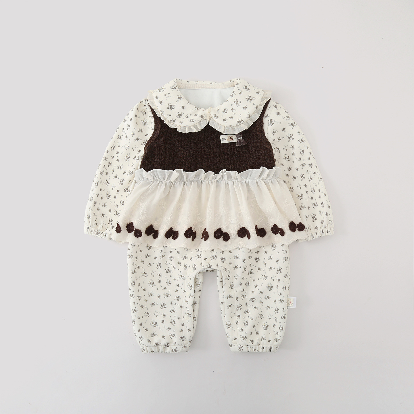 メイン画像:2枚目:ベビードレス 花柄ニットベスト付きロンパース型ドレス