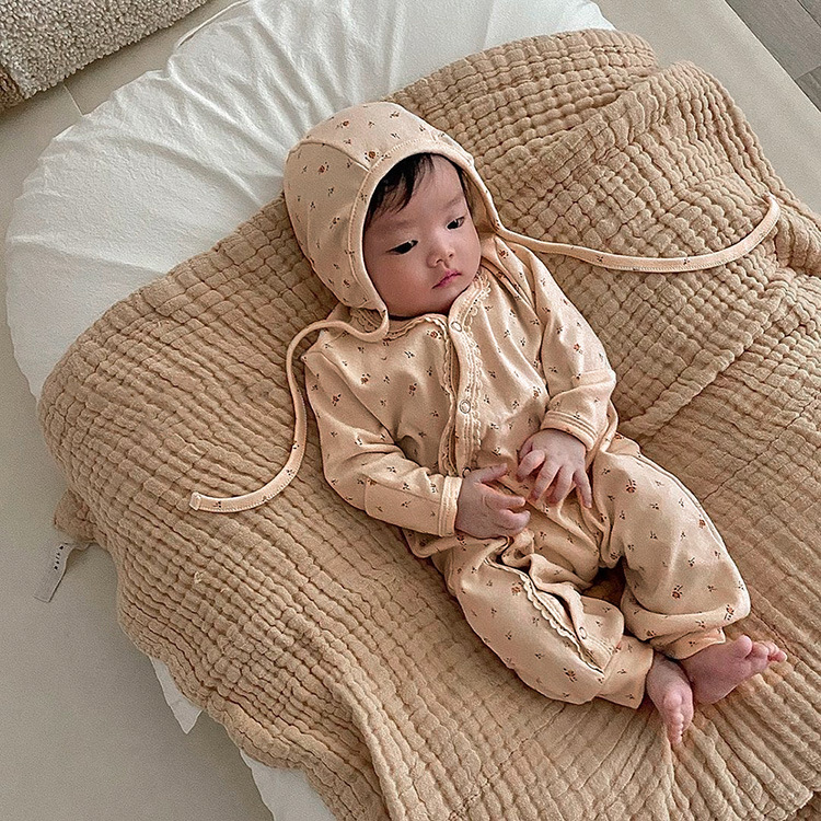 メイン画像:0枚目:ベビードレス 小花柄フード付きロンパース型ドレス