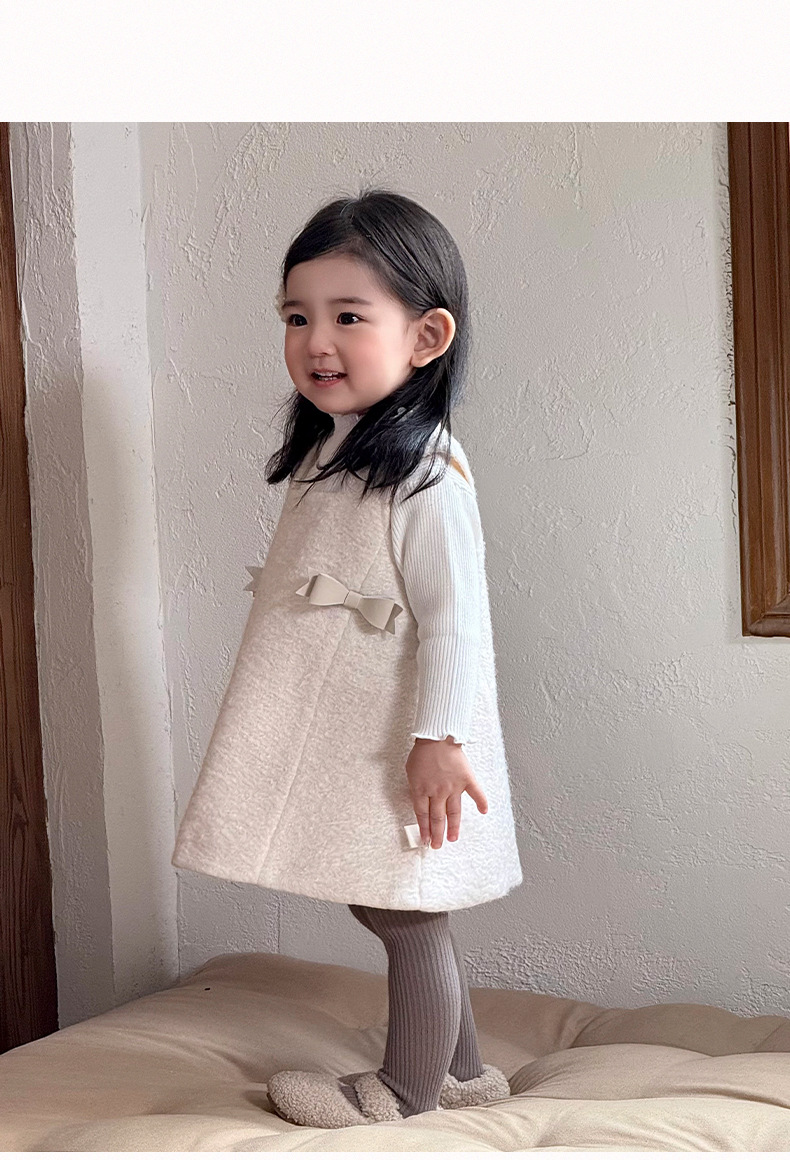メイン画像:4枚目:ベビードレス ボア素材ジャンパースカート付き長袖リブニット二点セット