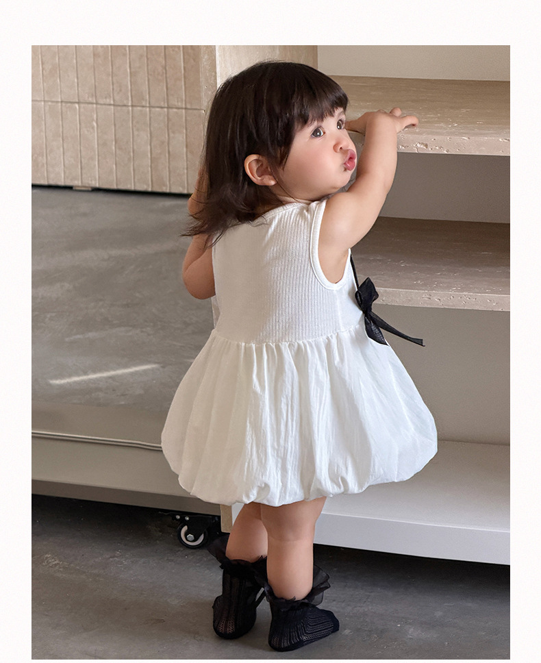 メイン画像:4枚目:ベビードレス リブニット切替リボン付きバルーンワンピース