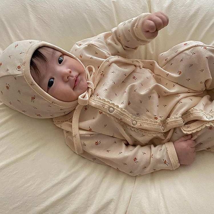 メイン画像:3枚目:ベビードレス 小花柄フード付きロンパース型ドレス