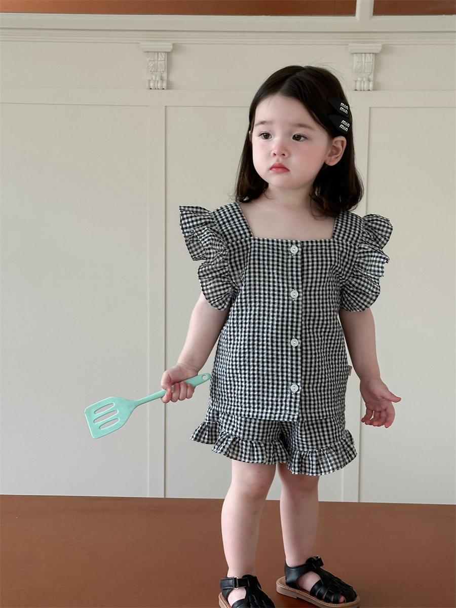 メイン画像:5枚目:ベビードレス チェック柄フリル袖ロンパース