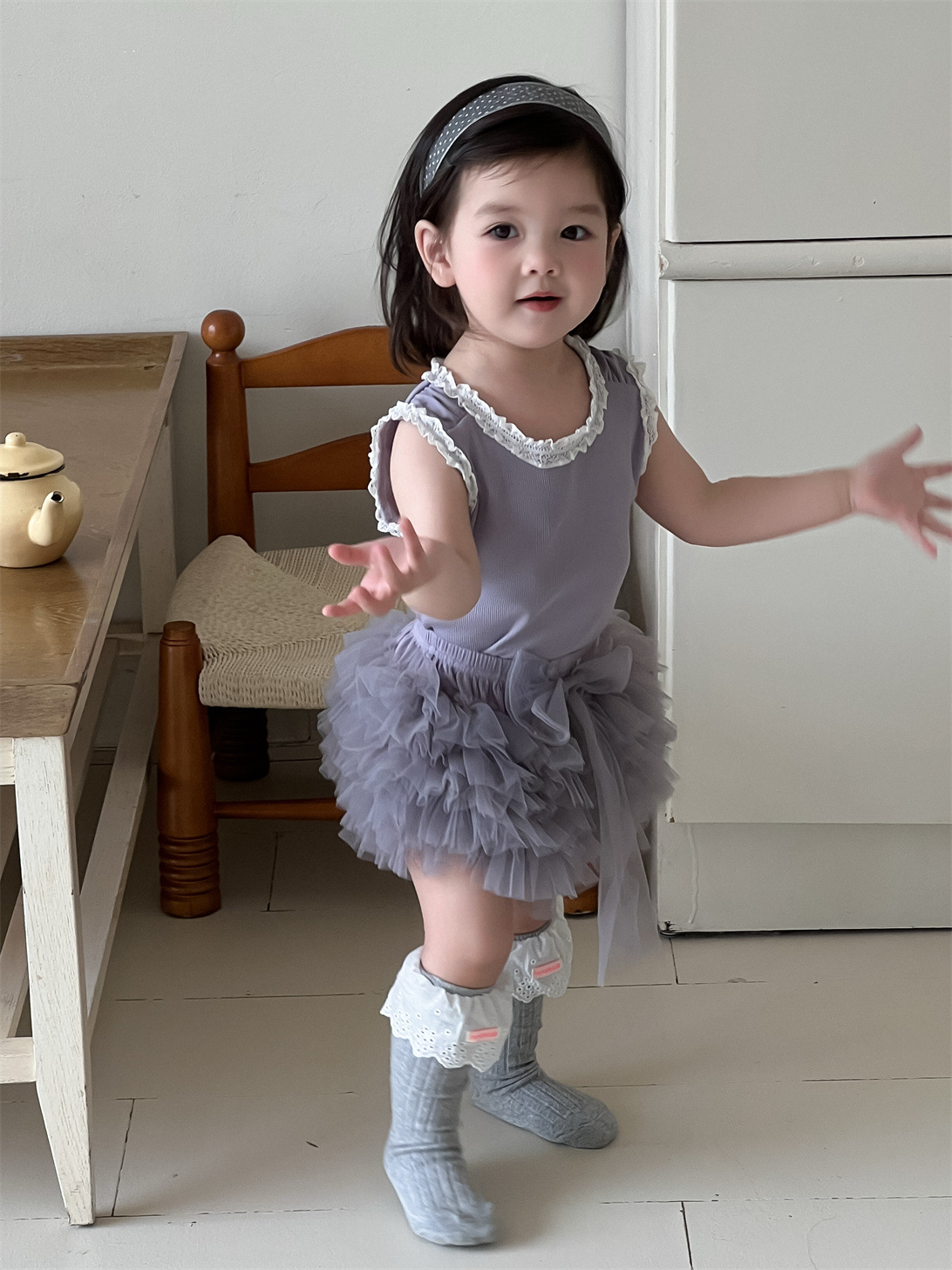 メイン画像:6枚目:ふんわりチュールスカート付きベビードレス