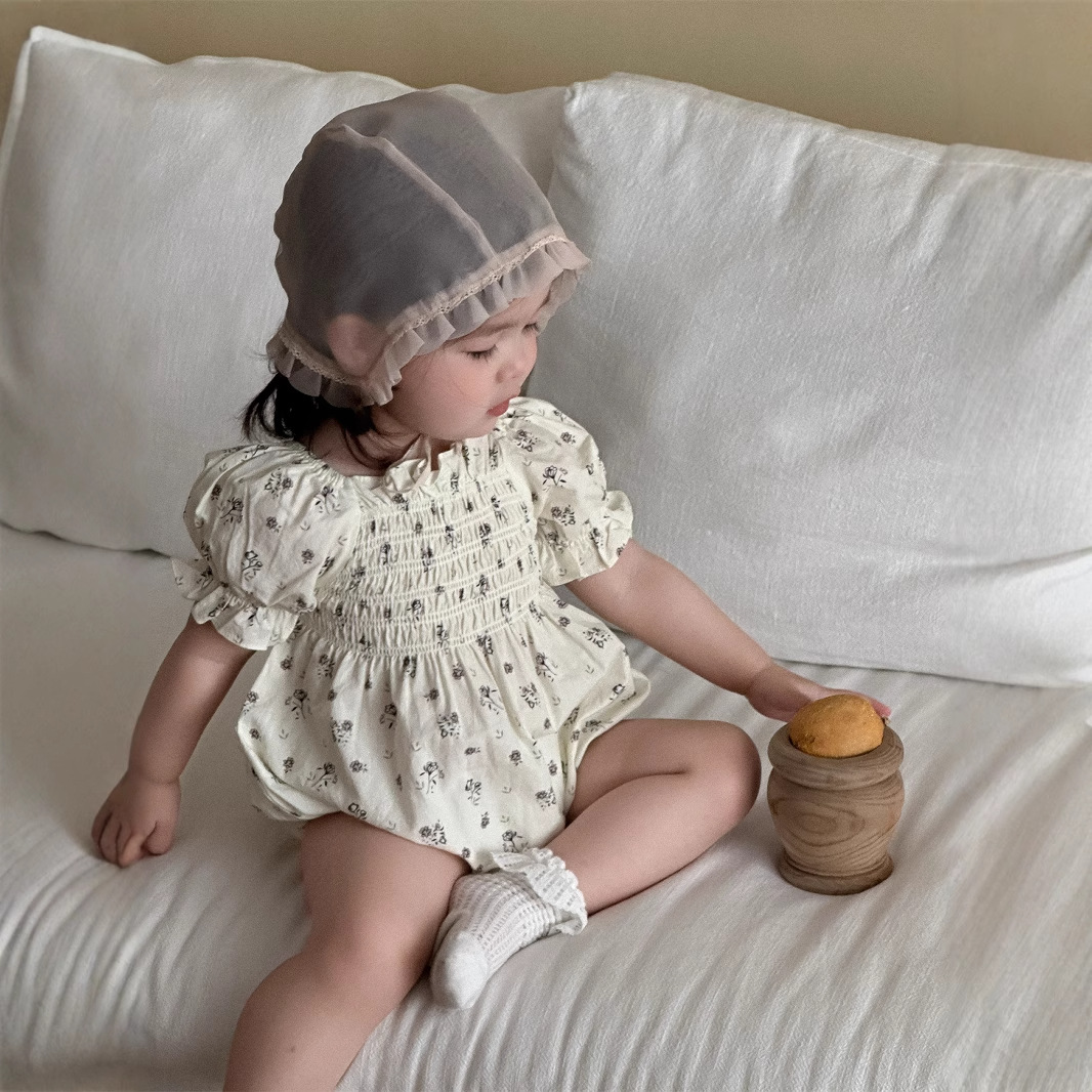 メイン画像:1枚目:ベビードレス 花柄スモッキング刺繍ロンパース型ドレス