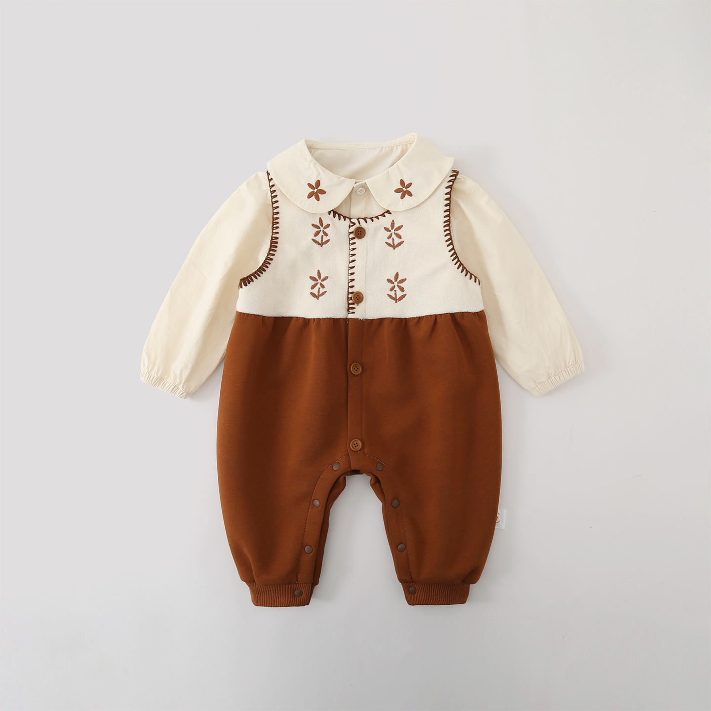 メイン画像:2枚目:ベビードレス 刺繍襟付き配色ロンパース型ドレス