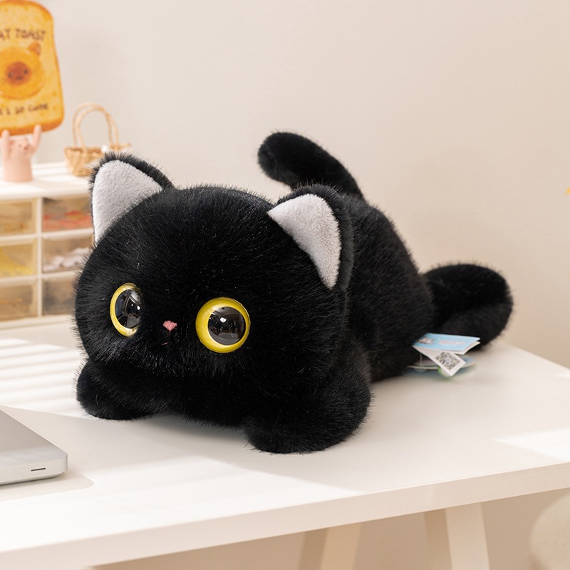 メイン画像:2枚目:猫ぬいぐるみ くりくりおめめの寝そべり猫ミニぬいぐるみ