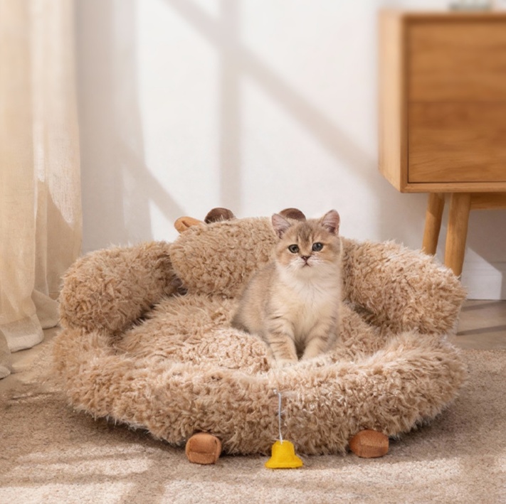 ペットベッド ふわふわ長毛ボア素材の高級感あふれる猫用くつろぎベッド