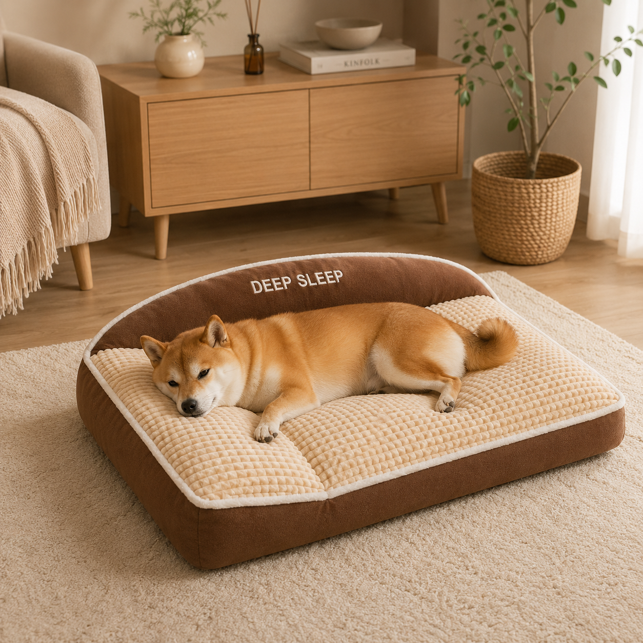 メイン画像:1枚目:ペットベッド 深い眠り刺繍入り快適犬ベッド