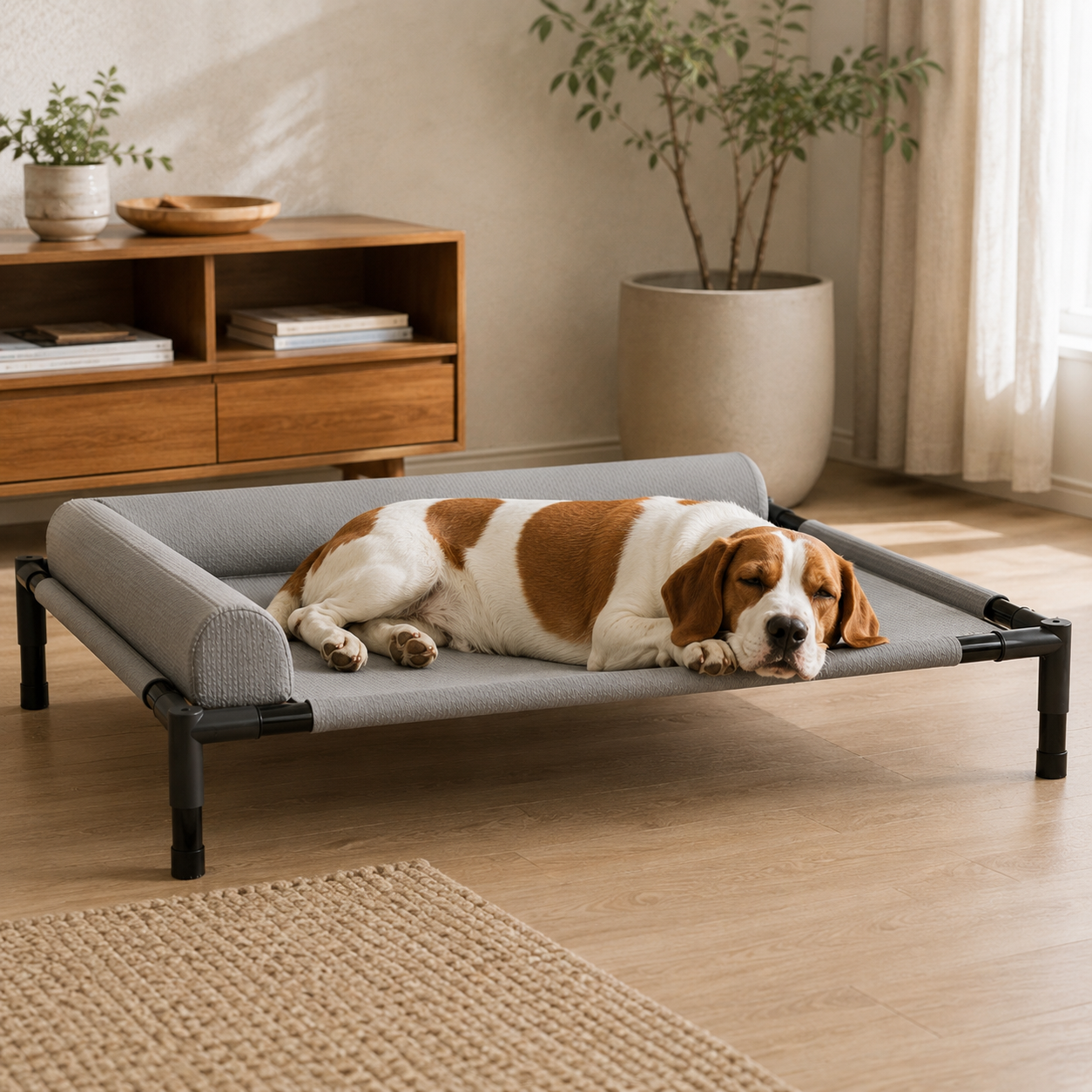 メイン画像:1枚目:夏用メッシュ高床式 通気性ペットベッド 犬猫兼用 大型枕付き