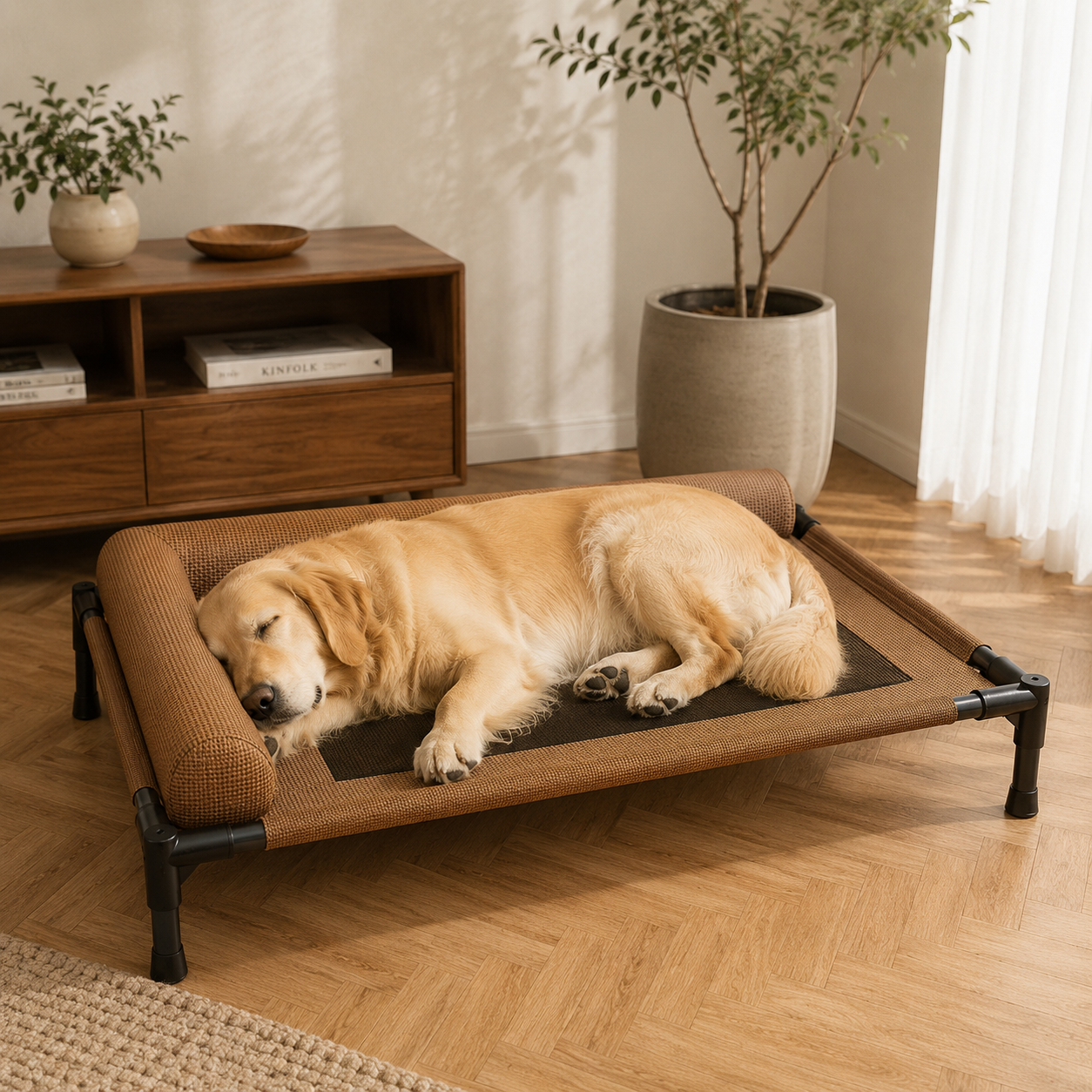 メイン画像:2枚目:夏用メッシュ高床式 通気性ペットベッド 犬猫兼用 大型枕付き