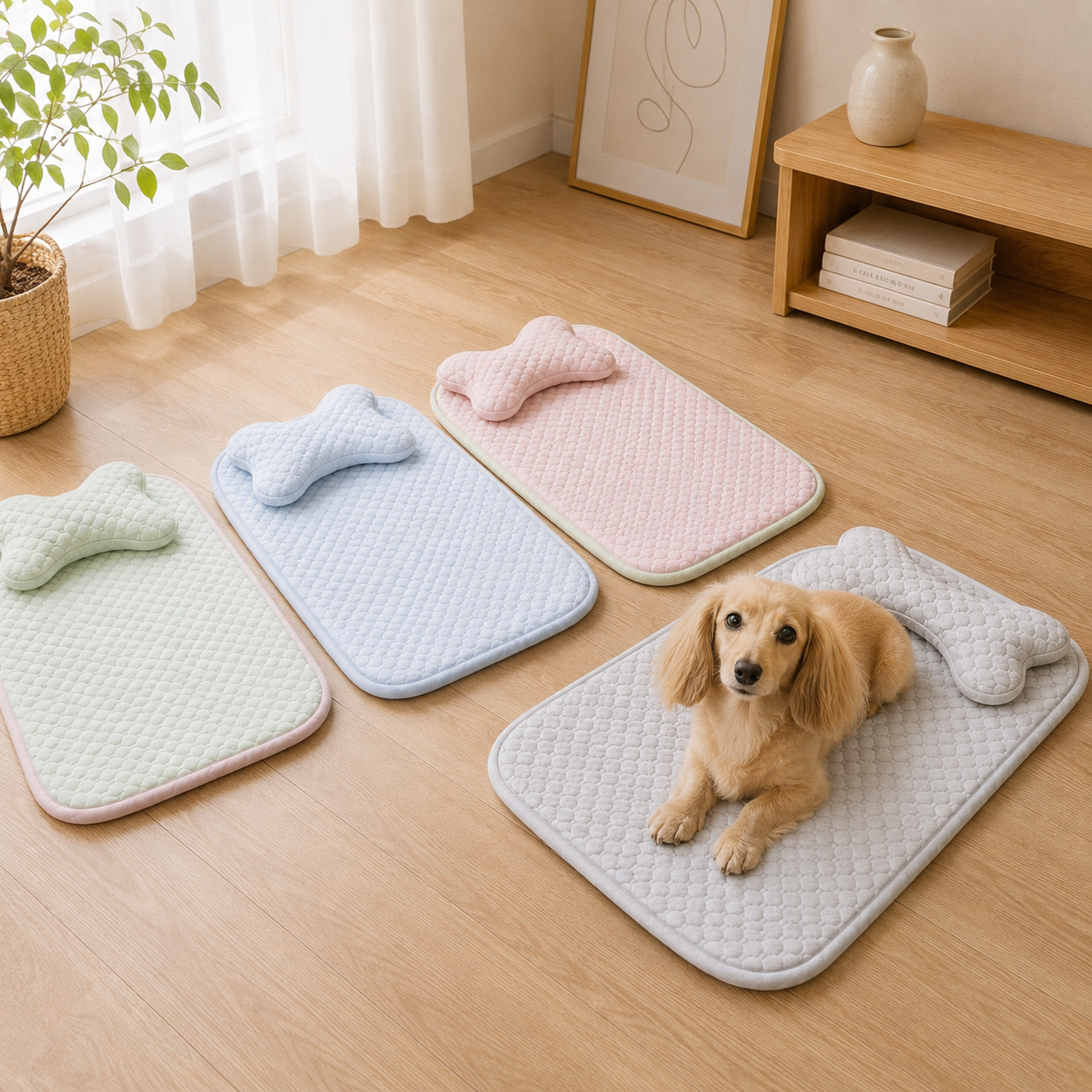 メイン画像:1枚目:犬ベッド 骨デザイン枕付き 接触冷感ペットマット 夏用 丸洗い可能
