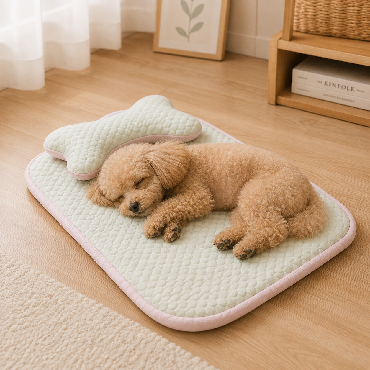メイン画像:2枚目:犬ベッド 骨デザイン枕付き 接触冷感ペットマット 夏用 丸洗い可能
