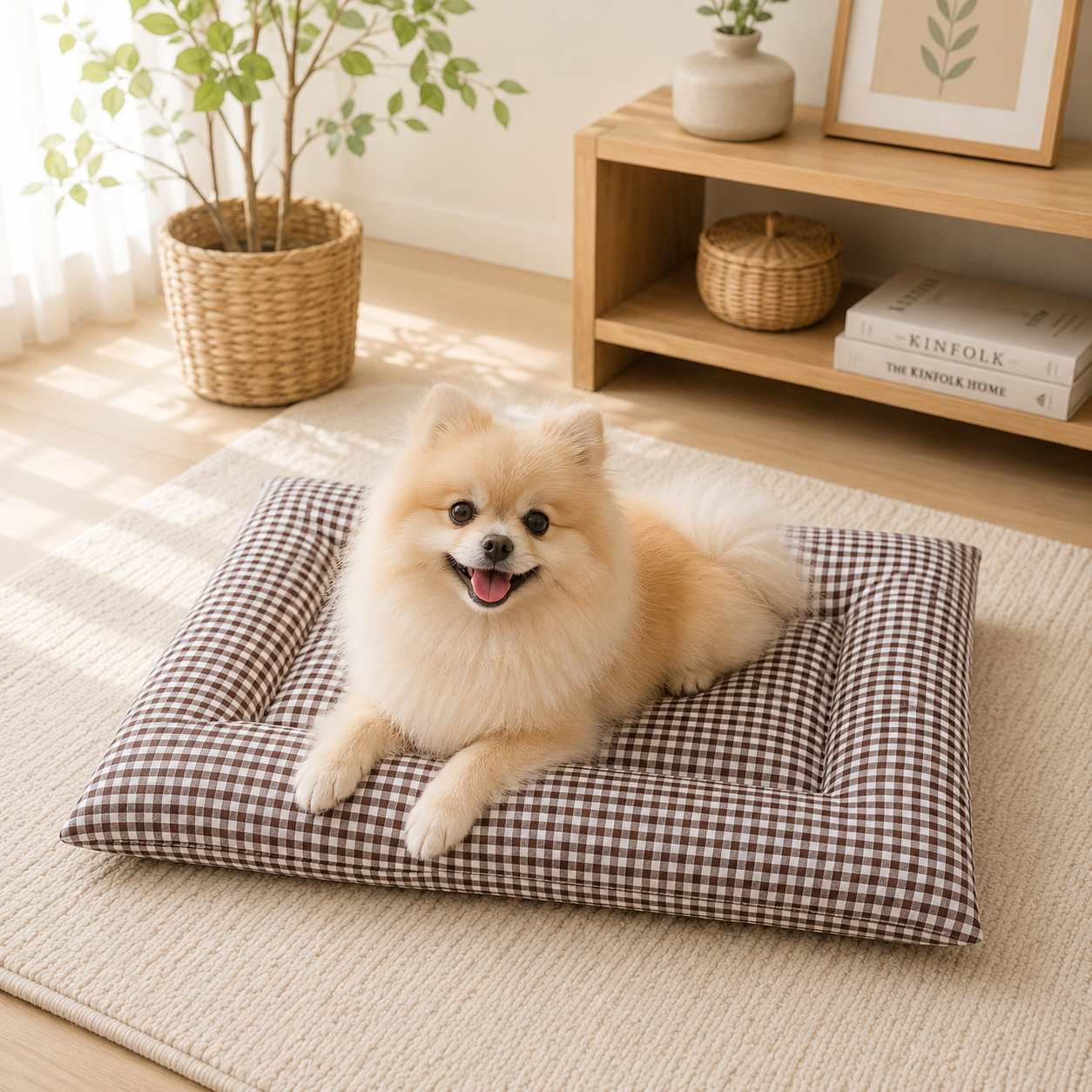 メイン画像:3枚目:犬ベッド チェック柄 ふんわり 快適クッション
