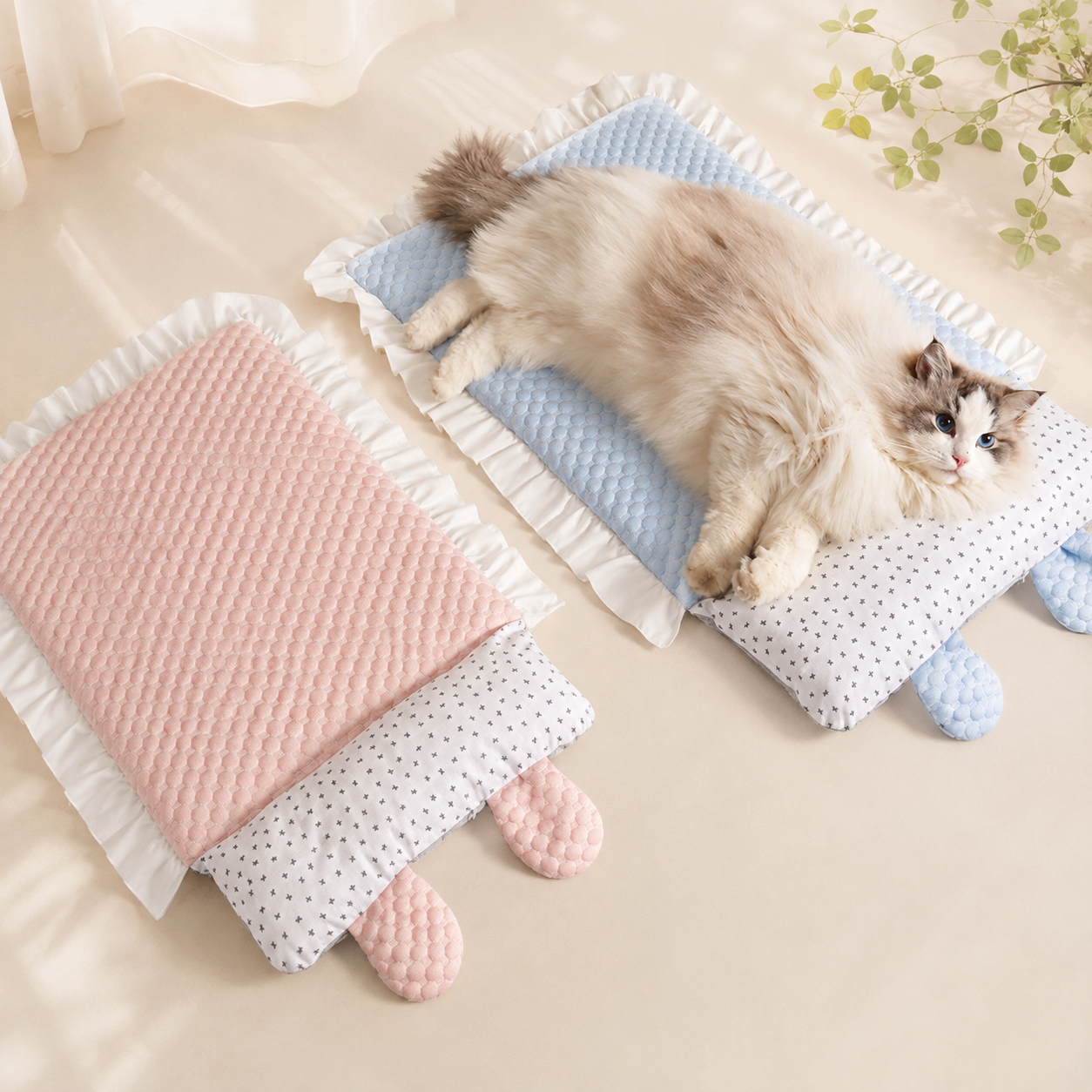 メイン画像:2枚目:ふわふわフリル付きキルティングペットベッド夏用冷感マット