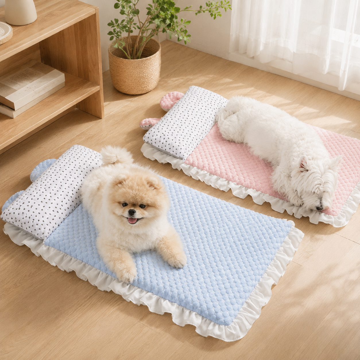 メイン画像:1枚目:ふわふわフリル付きキルティングペットベッド夏用冷感マット