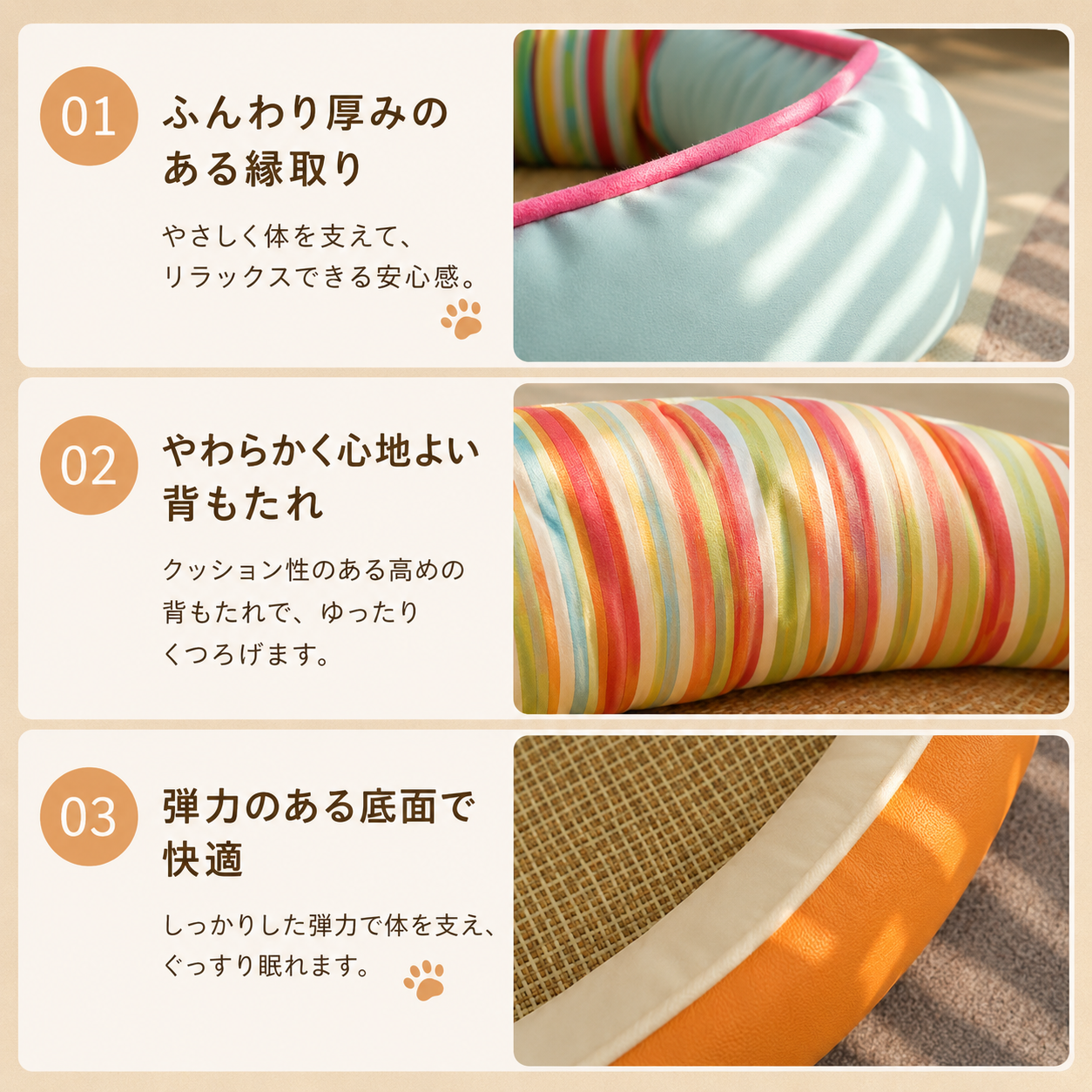 メイン画像:5枚目:ひんやり涼感い草マット付き丸型ペットベッド