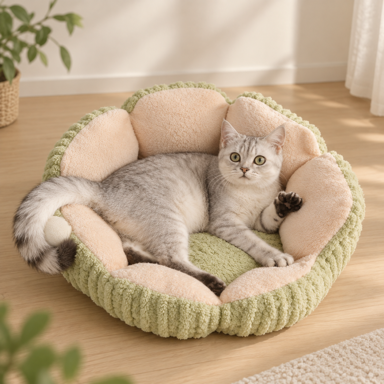 メイン画像:1枚目:猫ベッド ゆったり寛ぐ花型猫ベッド 大空間設計