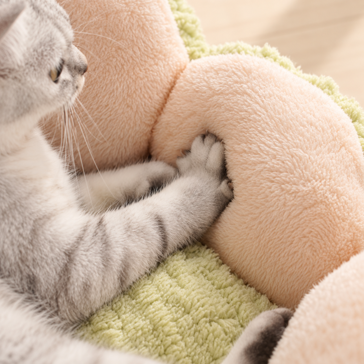 メイン画像:3枚目:猫ベッド ゆったり寛ぐ花型猫ベッド 大空間設計
