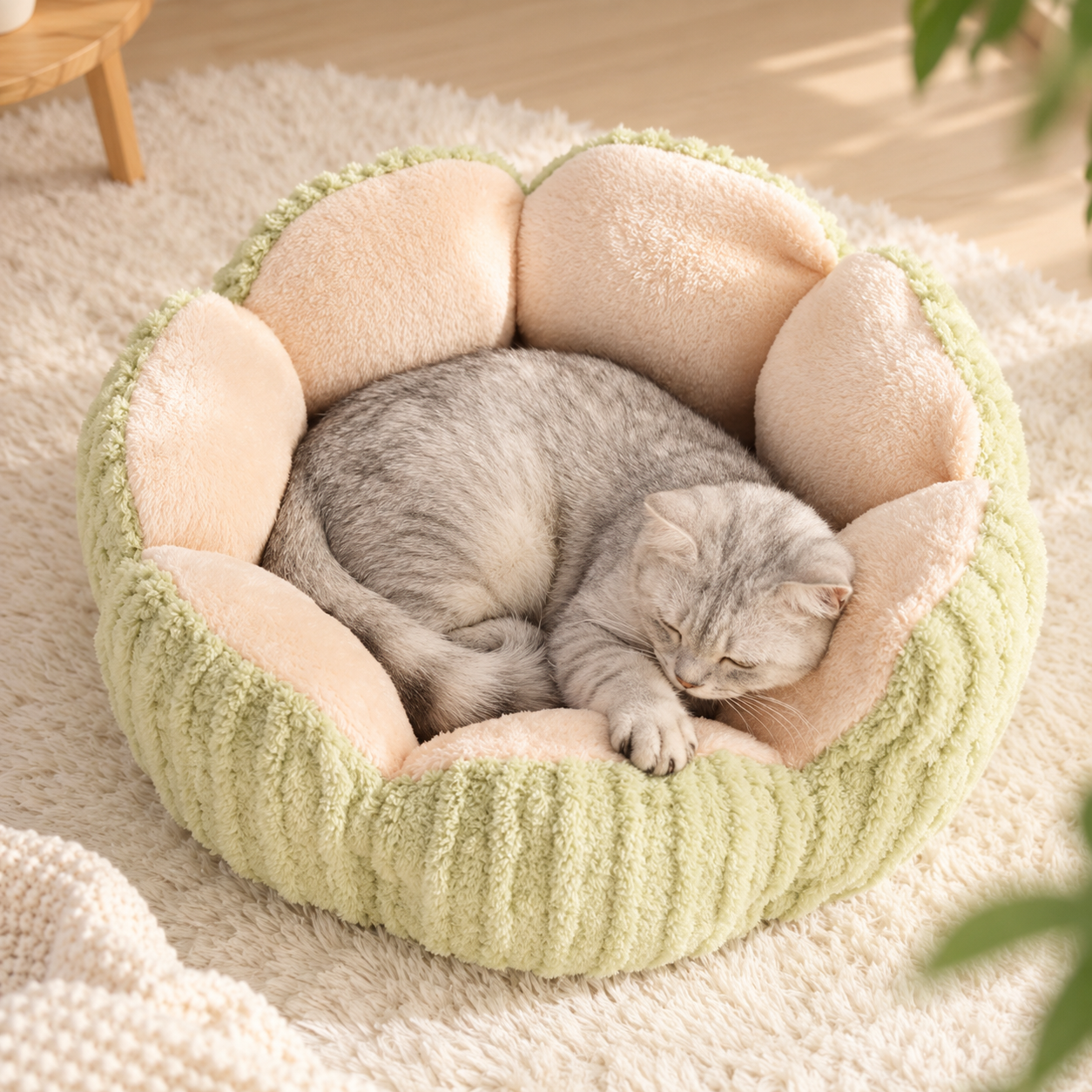 メイン画像:2枚目:猫ベッド ゆったり寛ぐ花型猫ベッド 大空間設計