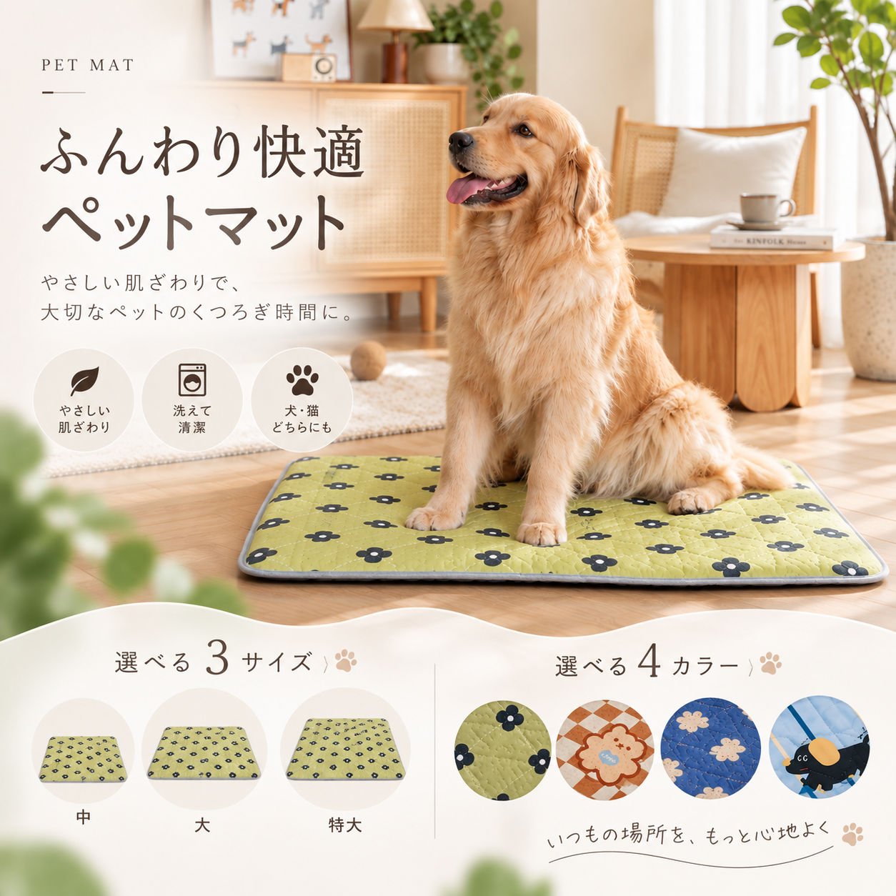 メイン画像:0枚目:犬ベッド フラットタイプ 大型犬対応 洗えるマット