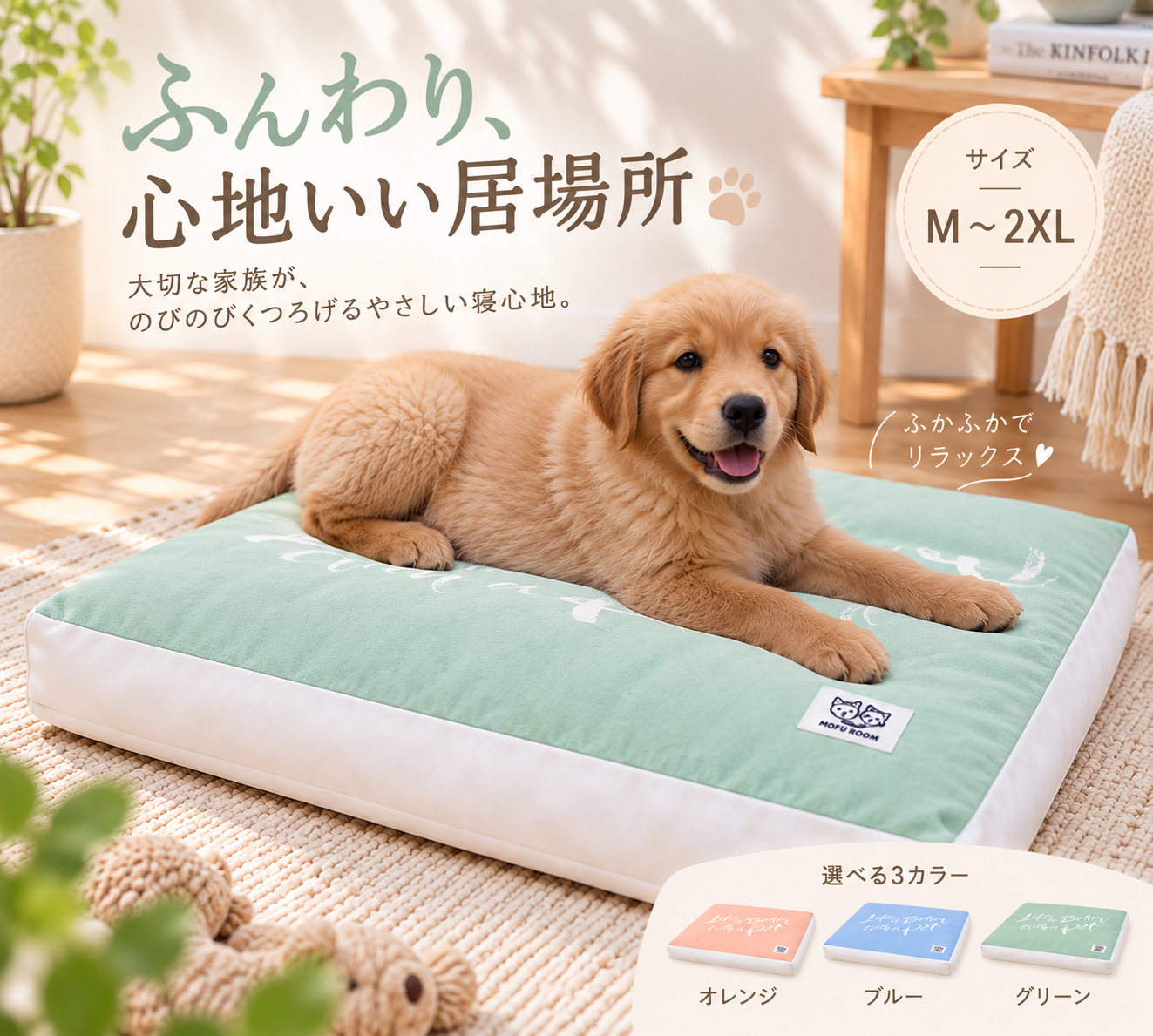 メイン画像:0枚目:洗える取り外し可能カバー付き大型犬用ペットベッド