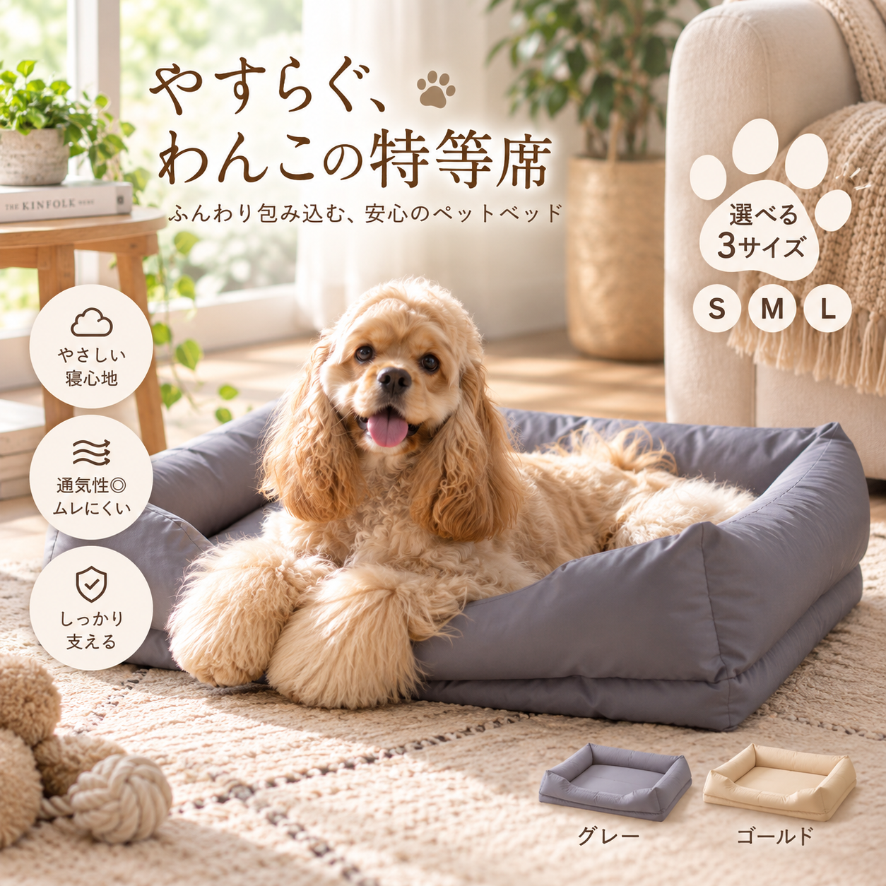 メイン画像:0枚目:犬ベッド オールシーズン対応 立体構造 洗えるベッド