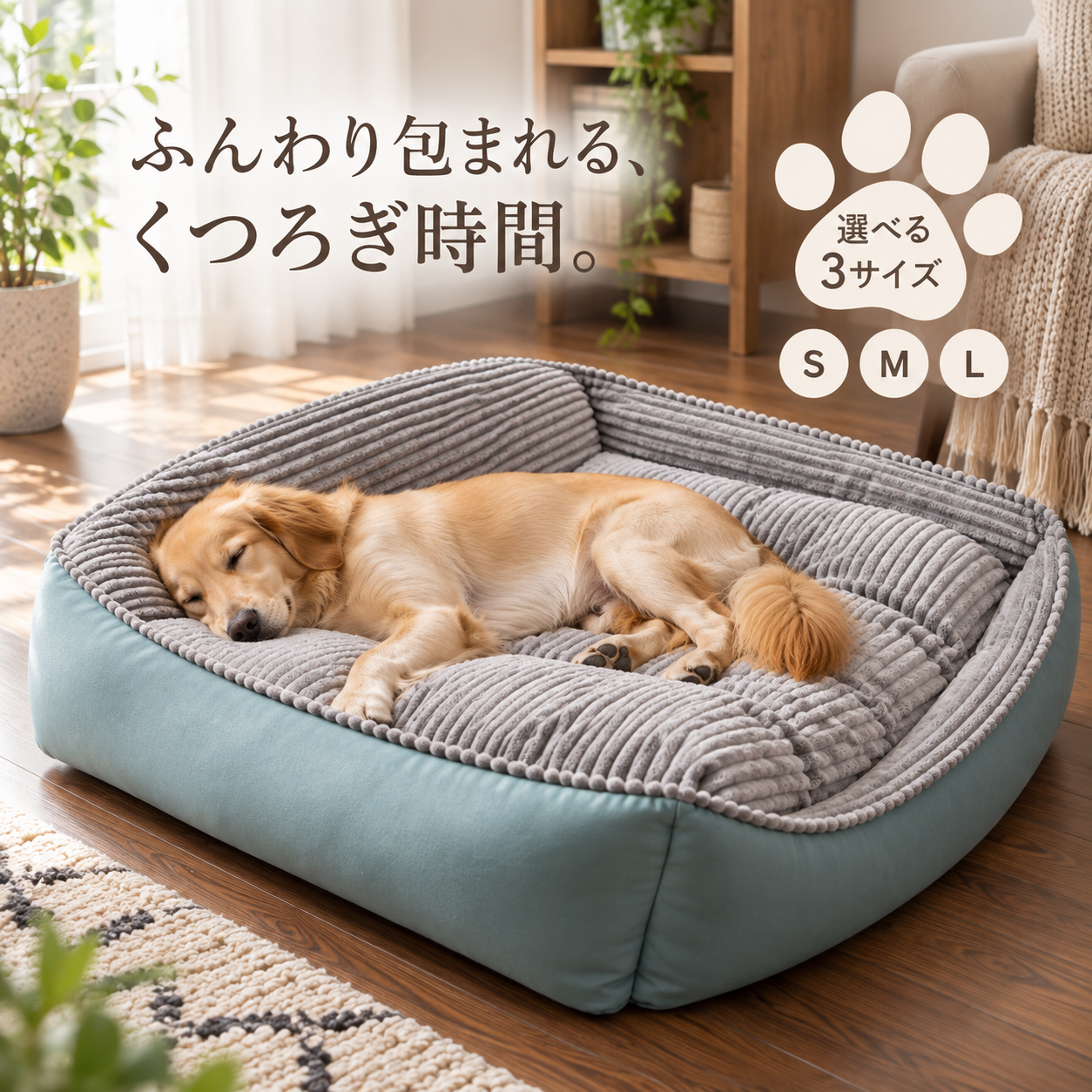 メイン画像:0枚目:犬ベッド 大型犬対応 高反発クッションベッド コーデュロイ素材