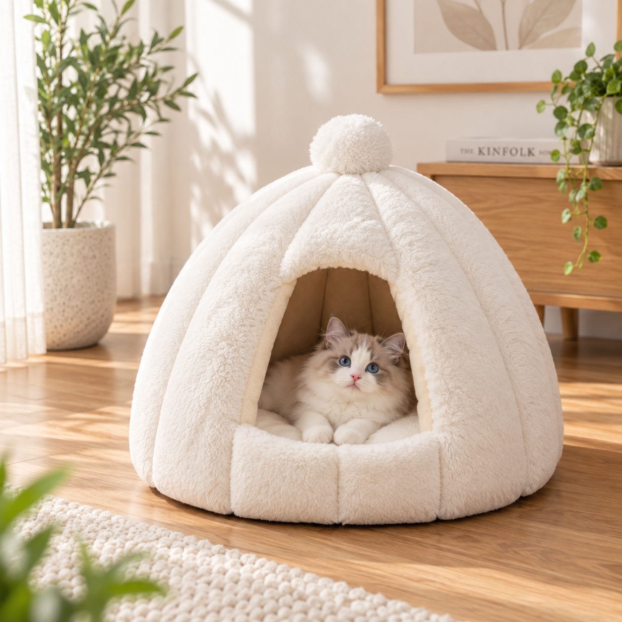 メイン画像:2枚目:犬ベッド 保温性抜群 洗えるドーム型ハウス