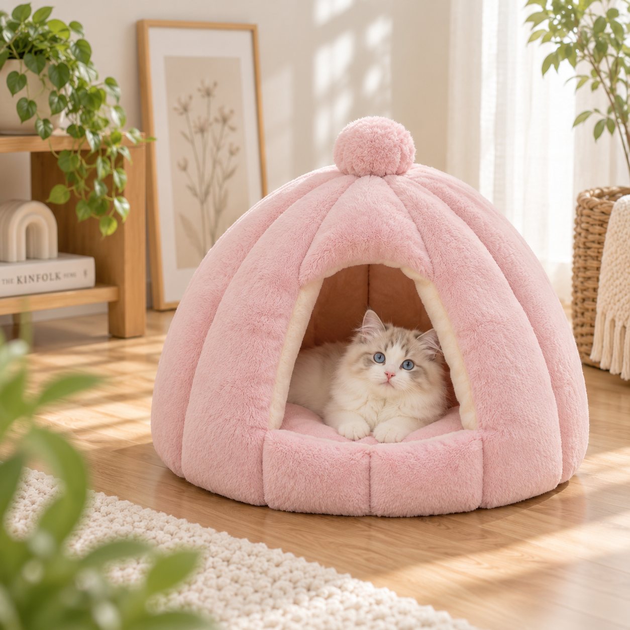 メイン画像:3枚目:犬ベッド 保温性抜群 洗えるドーム型ハウス