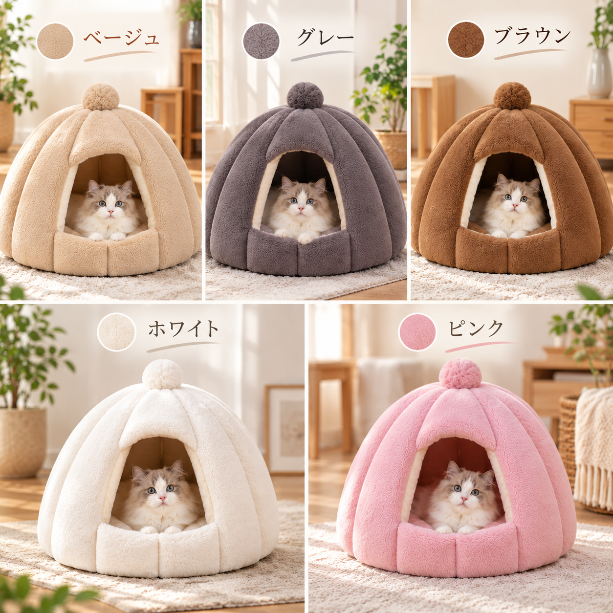 メイン画像:7枚目:犬ベッド 保温性抜群 洗えるドーム型ハウス