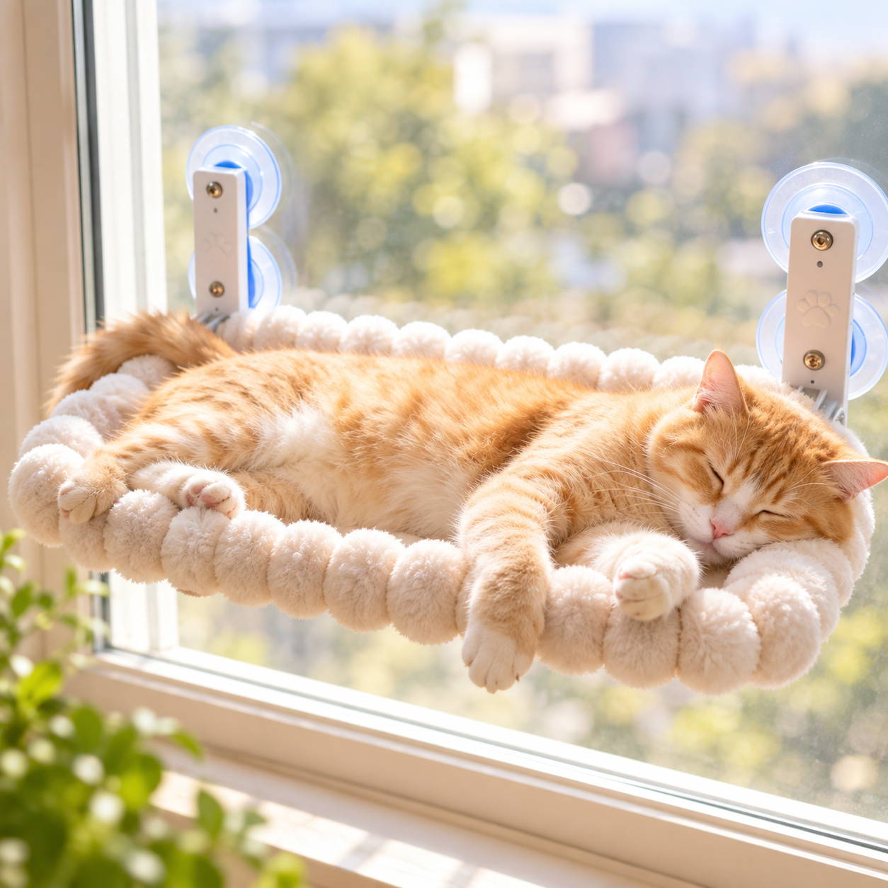 メイン画像:1枚目:猫ベッド 窓用吸盤式丸型ふわふわ猫ベッド
