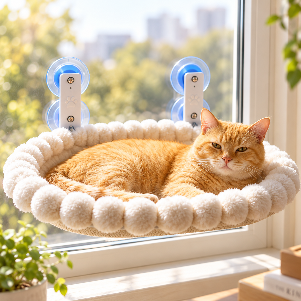 メイン画像:2枚目:猫ベッド 窓用吸盤式丸型ふわふわ猫ベッド