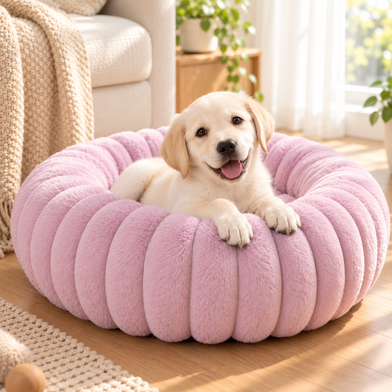 メイン画像:3枚目:犬ベッド 立体リブデザイン ふんわりクッションベッド