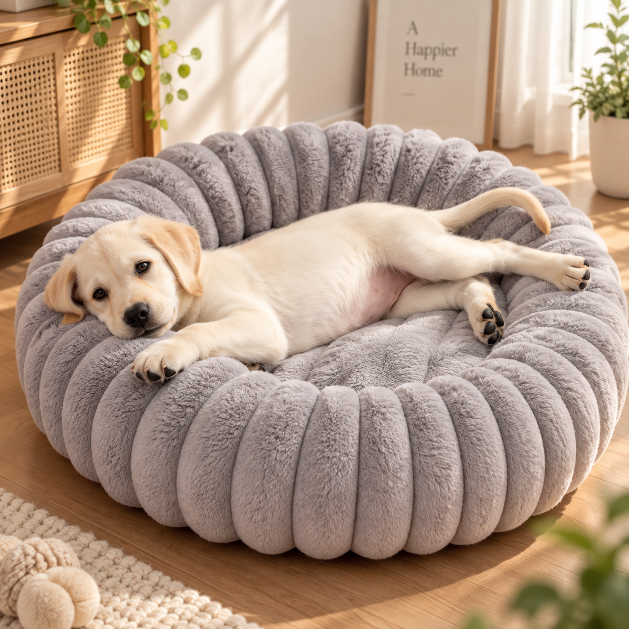 メイン画像:2枚目:犬ベッド 立体リブデザイン ふんわりクッションベッド