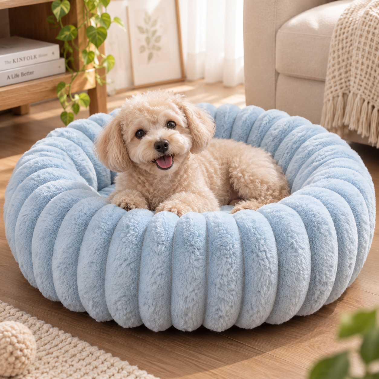 メイン画像:5枚目:犬ベッド 立体リブデザイン ふんわりクッションベッド