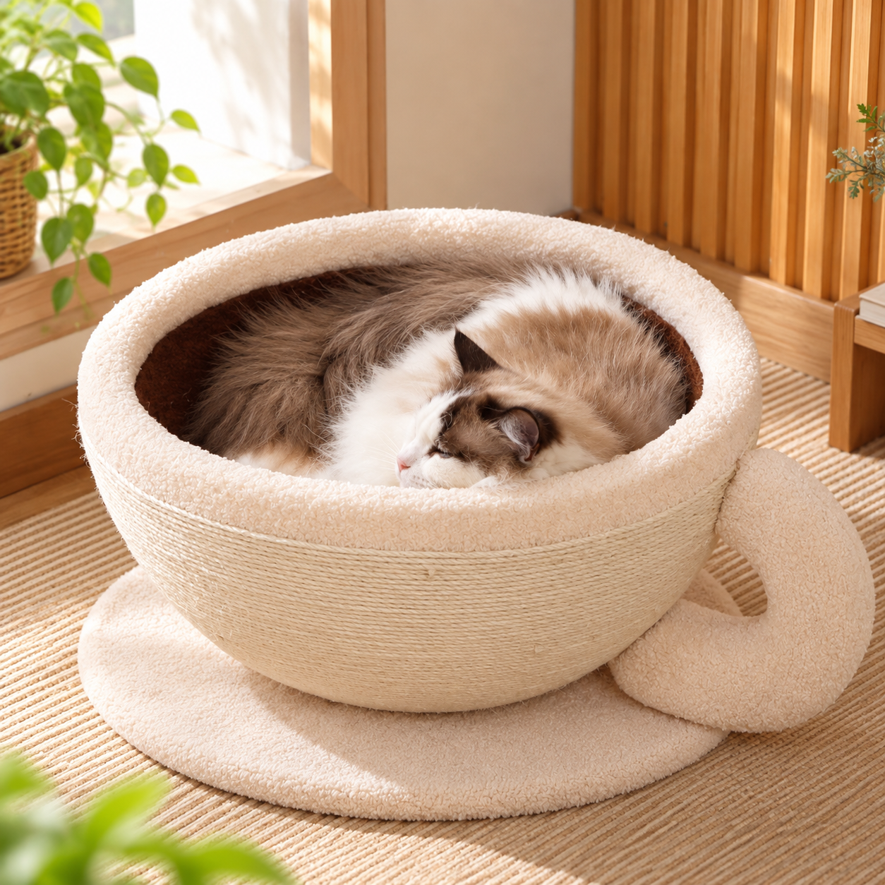 メイン画像:1枚目:爪とぎ一体型 猫用ドームベッド 麻素材 猫ベッド 隠れ家タイプ