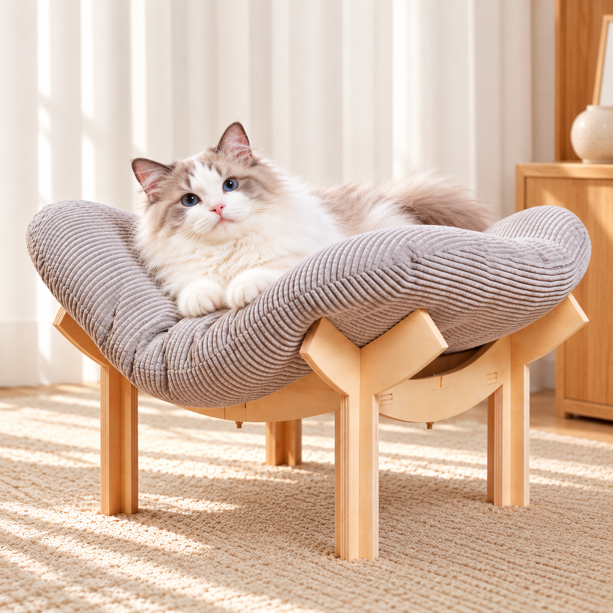 メイン画像:1枚目:猫ベッド 雲型木製スタンド付き高級猫ベッド