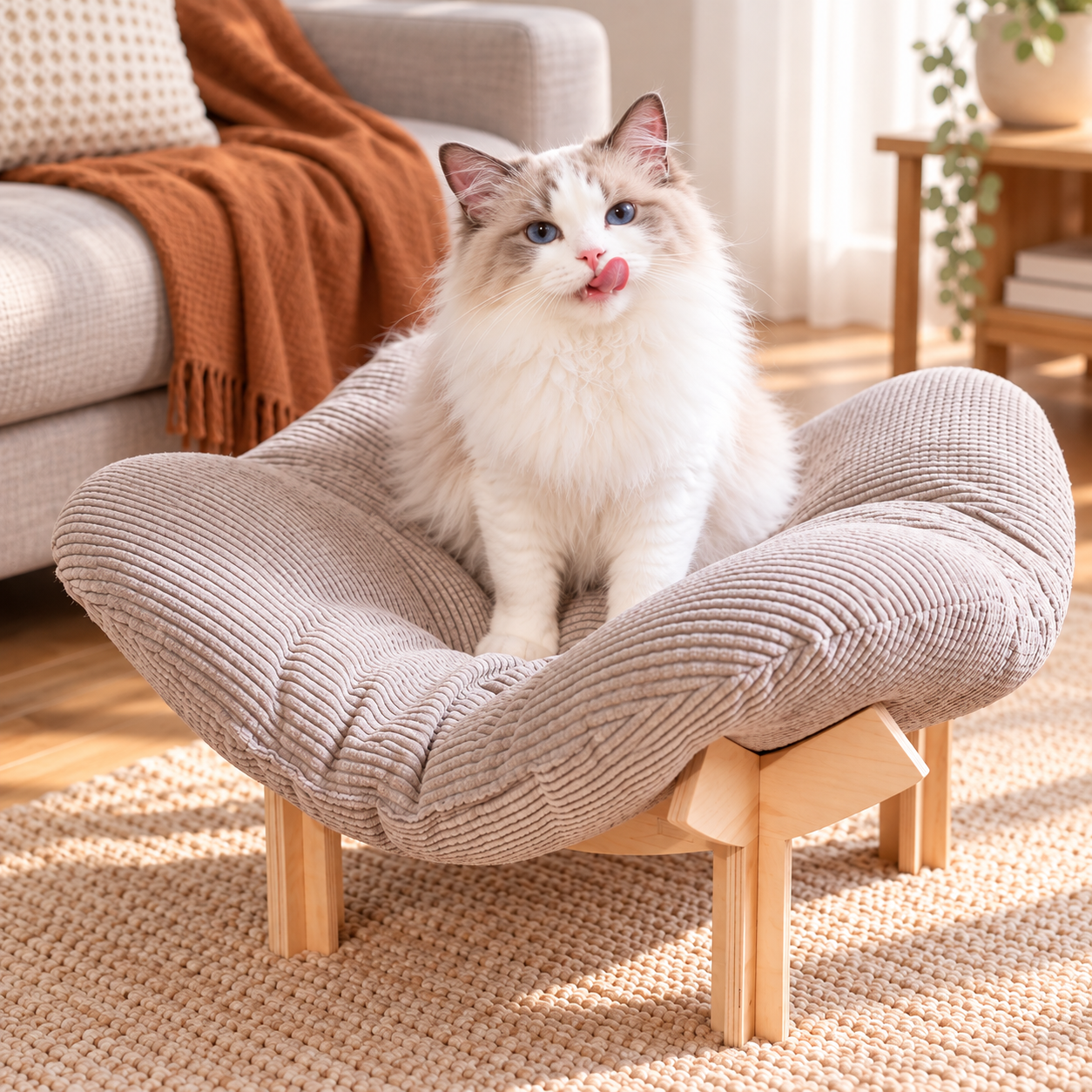 メイン画像:2枚目:猫ベッド 雲型木製スタンド付き高級猫ベッド