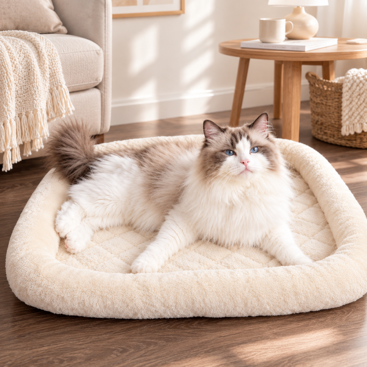 メイン画像:1枚目:ふわふわ猫ベッド 弾力クッション 丸洗い可能 厚手設計 ペットベッド