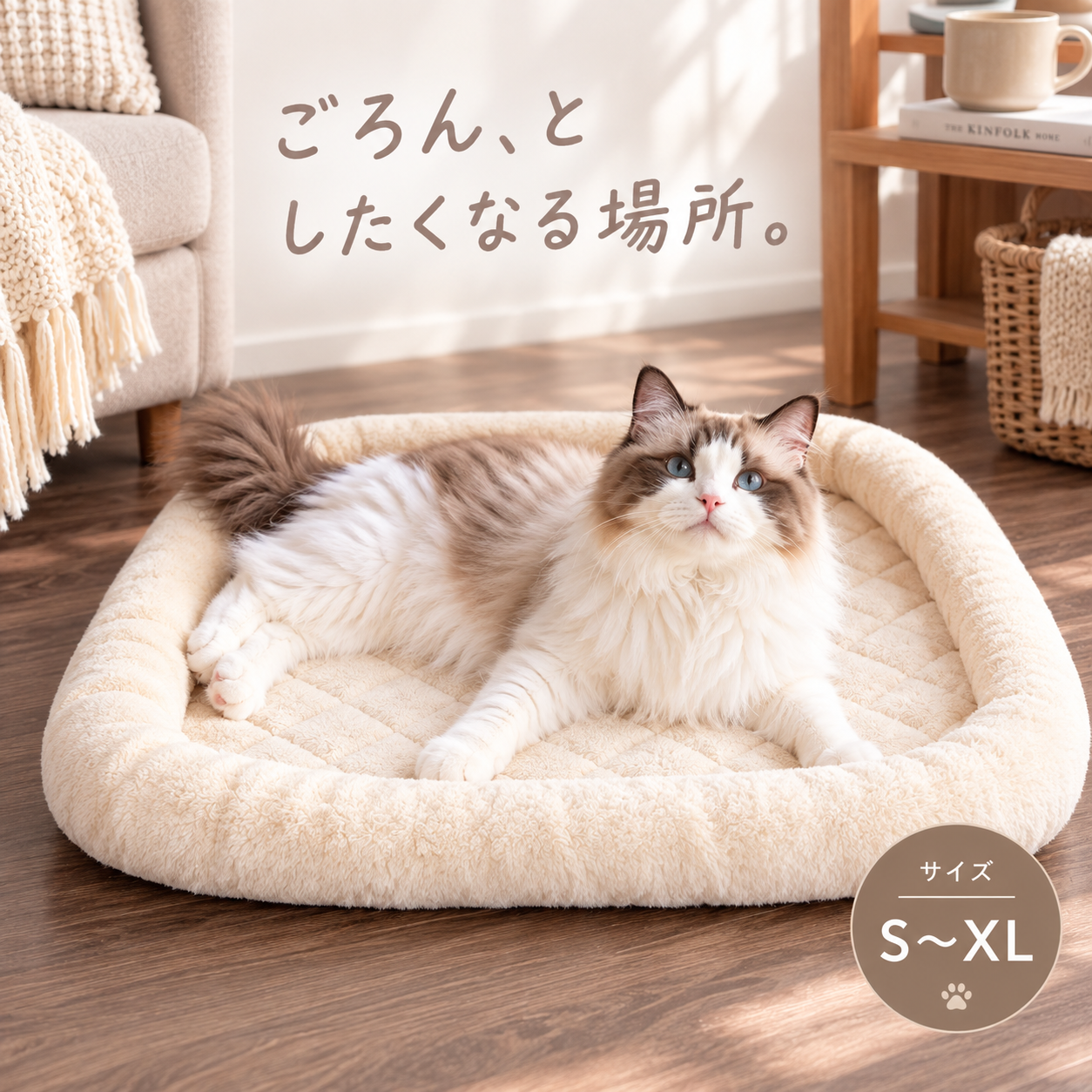 メイン画像:0枚目:ふわふわ猫ベッド 弾力クッション 丸洗い可能 厚手設計 ペットベッド