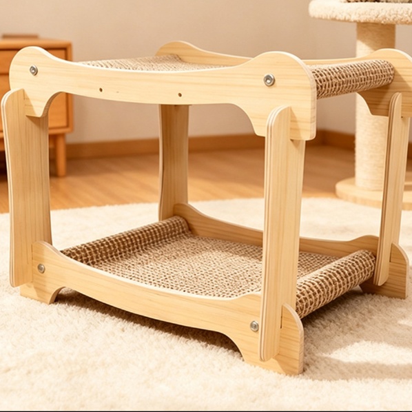 メイン画像:2枚目:猫の爪研ぎ 二段式木製猫の爪とぎベッド大型