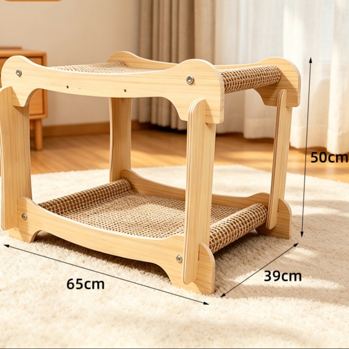 メイン画像:3枚目:猫の爪研ぎ 二段式木製猫の爪とぎベッド大型