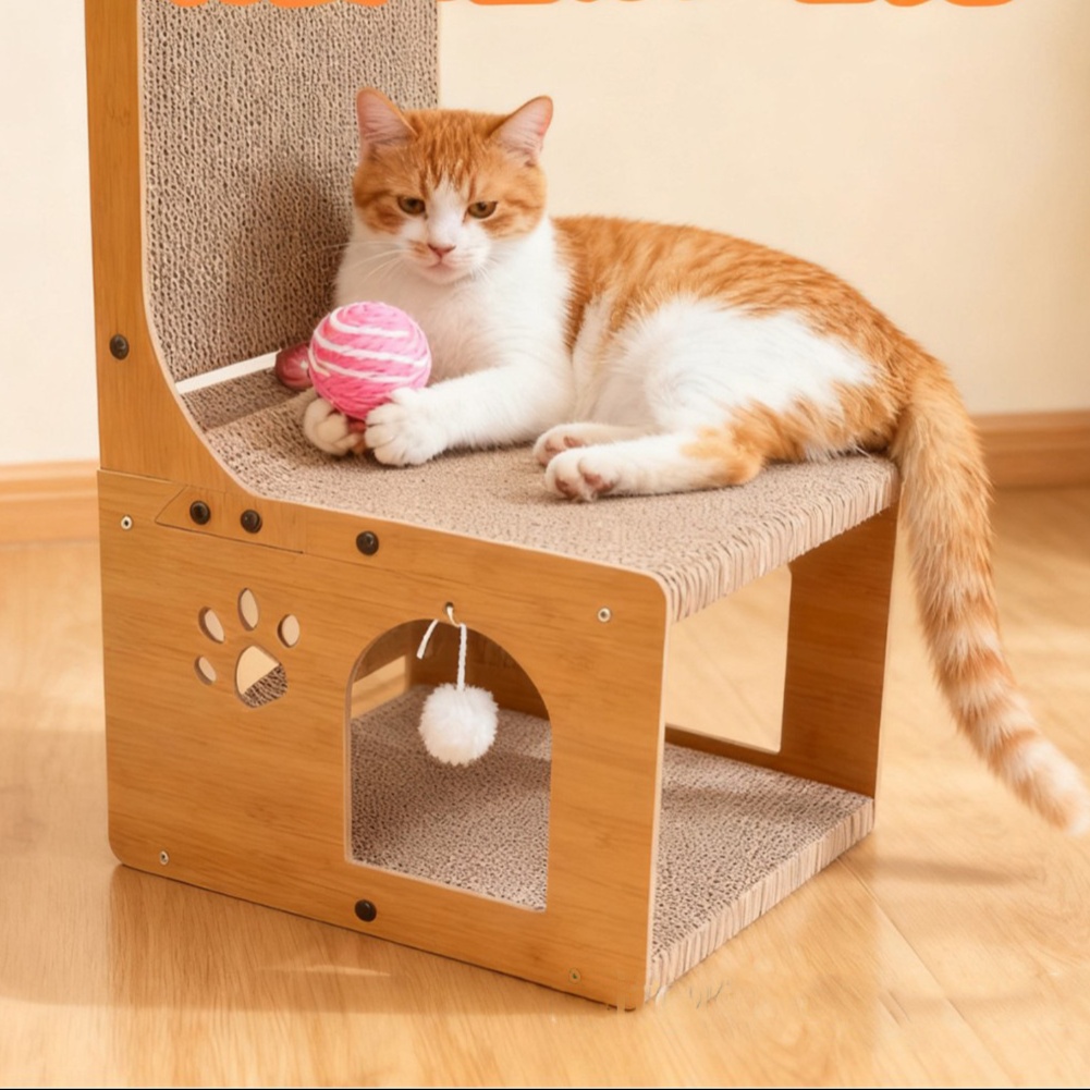 メイン画像:1枚目:猫の爪研ぎ 多機能椅子型猫爪とぎベッド