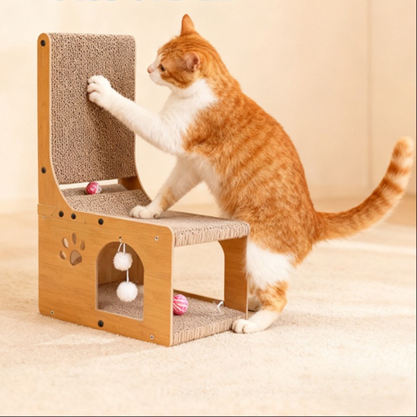 メイン画像:2枚目:猫の爪研ぎ 多機能椅子型猫爪とぎベッド